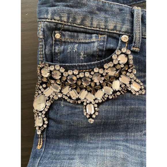 Express Zelda Jeans Women’s 8 Blue Denim Slim Fit Ultra Low Rise Distressed READ - Picture 15 of 16